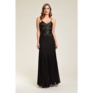 NWOT Gorgeous JS Collections Weave Front Sheer Black Evening Midi Gown Size 8US